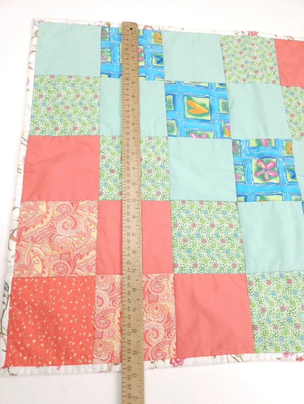 Handmade Patchwork Bright Colorful Cotton Play Lap Quilt 30x22 Inches